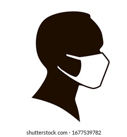 Man silhouette face in white medical face mask. Concept of coronavirus quarantine.Silhouettes of African American. COVID-19, MERS-Cov, Novel coronavirus (2019-nCoV)