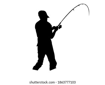 MAN SILHOUETTE FISHING, BLACK ICON VECTOR