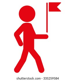 Man Silhouette Flag Guide vector icon. Style is flat symbol, red color, rounded angles, white background.