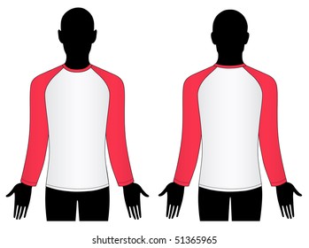 Man silhouette (front, back) with raglan sleeve t-shirt