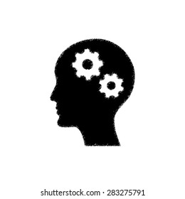 Man silhouette with gear  - black vector icon