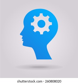 Man silhouette with gear. The illustration on gray background
