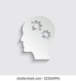 Man silhouette with gear - vector icon with shadow on a grey background