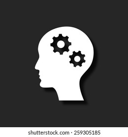 Man silhouette with gear  - vector icon with shadow