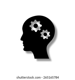 Man silhouette with gear  - vector icon with shadow