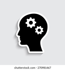 Man silhouette with gear  - vector icon