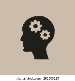 Man silhouette with gear - vector icon