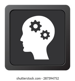 Man silhouette with gear - vector icon on a grey button