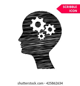 Man silhouette with gears. Scribble icon for you design.