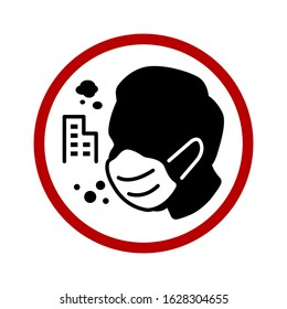 Man silhouette head in mask protection against pollution and virus outside pictogram icon