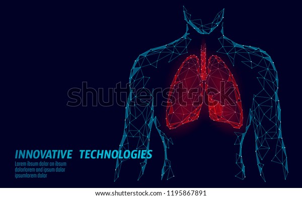 Man silhouette healthy lungs 3d medicine\
model low poly. Triangle connected dots glow point. Online doctor\
World Tuberculosis day modern innovative technology render vector\
illustration
