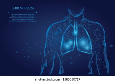 Man silhouette healthy lungs connected dots low poly wireframe. Online doctor World Tuberculosis day medicine low poly vector illustration