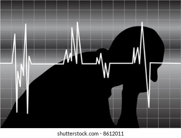 man silhouette  and heart cardiogram