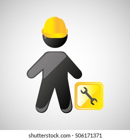man silhouette helmet and wrench design graphic vector illustration