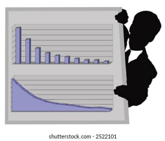 man silhouette holding a business chart, isolated