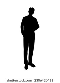 Man silhouette icon isolated on white background. Black businessman in suit shadow shape. Wedding groom emblem.