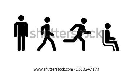 Man silhouette icons set simple flat illustration. Moving people icon set. Staying walking running seating man.
