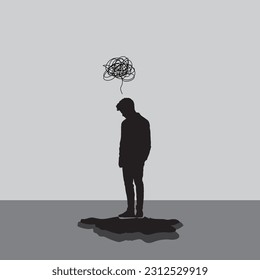 Man silhouette. Illustration of a man in depression. Psychology illustration. Mental health