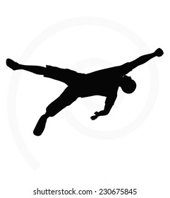 man silhouette isolated on white background - in hanging pose