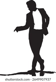 Man Silhouette Leaning Forward Pointing White Background