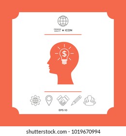 Man silhouette - Light bulb with dollar symbol business concept. Icon.