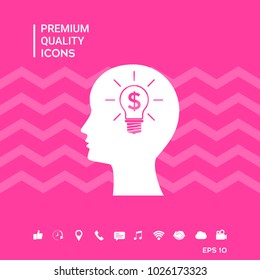 Man silhouette - Light bulb with dollar symbol business concept. Icon.