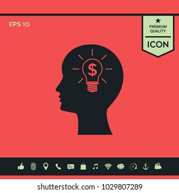 Man silhouette - Light bulb with dollar symbol business concept. Icon.