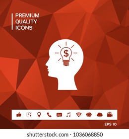 Man silhouette - Light bulb with dollar symbol business concept. Icon.