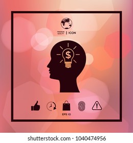 Man silhouette - Light bulb with dollar symbol business concept. Icon.