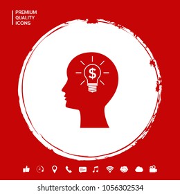 Man silhouette - Light bulb with dollar symbol business concept. Icon.
