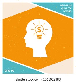 Man silhouette - Light bulb with dollar symbol business concept. Icon.