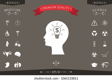 Man silhouette - Light bulb with dollar symbol business concept. Icon.