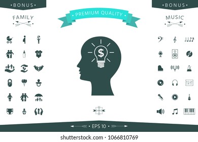 Man silhouette - Light bulb with dollar symbol business concept. Icon.