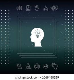 Man silhouette - Light bulb with dollar symbol business concept. Icon.
