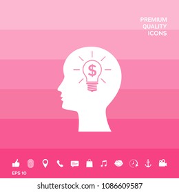 Man silhouette - Light bulb with dollar symbol business concept. Icon.