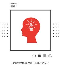 Man silhouette - Light bulb with dollar symbol business concept. Icon.