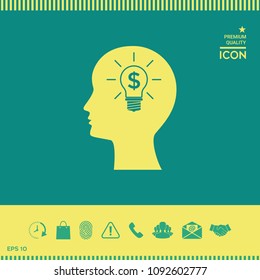 Man silhouette - Light bulb with dollar symbol business concept. Icon.