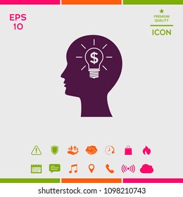 Man silhouette - Light bulb with dollar symbol business concept. Icon.