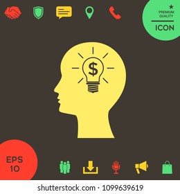 Man silhouette - Light bulb with dollar symbol business concept. Icon.