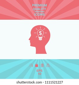 Man silhouette - Light bulb with dollar symbol business concept. Icon.
