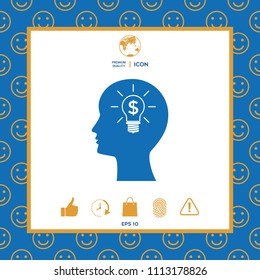 Man silhouette - Light bulb with dollar symbol business concept. Icon.