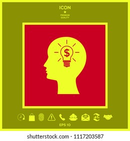 Man silhouette - Light bulb with dollar symbol business concept. Icon.