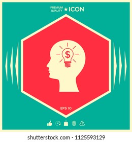 Man silhouette - Light bulb with dollar symbol business concept. Icon.