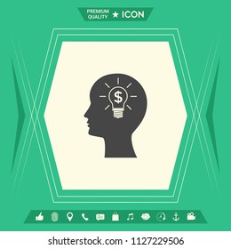 Man silhouette - Light bulb with dollar symbol business concept. Icon.
