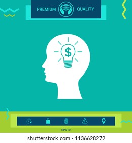 Man silhouette - Light bulb with dollar symbol business concept. Icon.