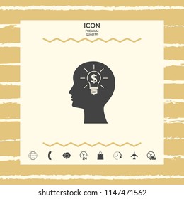 Man silhouette - Light bulb with dollar symbol business concept. Icon.