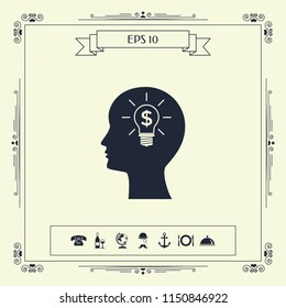 Man silhouette - Light bulb with dollar symbol business concept. Icon.