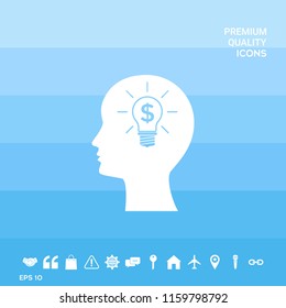 Man silhouette - Light bulb with dollar symbol business concept. Icon.