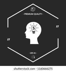 Man silhouette - Light bulb with dollar symbol business concept. Icon.