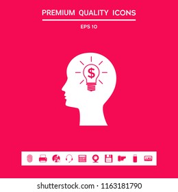 Man silhouette - Light bulb with dollar symbol business concept. Icon.